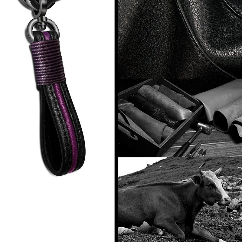 Idakekiy Leather Keychain with Elegant Handmade Key Chain Strap and Zinc Alloy Ring to Organize Keys for Men and Women (Purple) - Image 2
